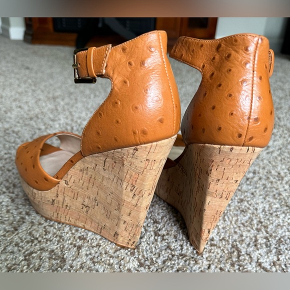 Michael Kors Women's Wedge Heel Orange Ostrich Ankle Strap Open Toe - Size 7.5 - Picture 7 of 10
